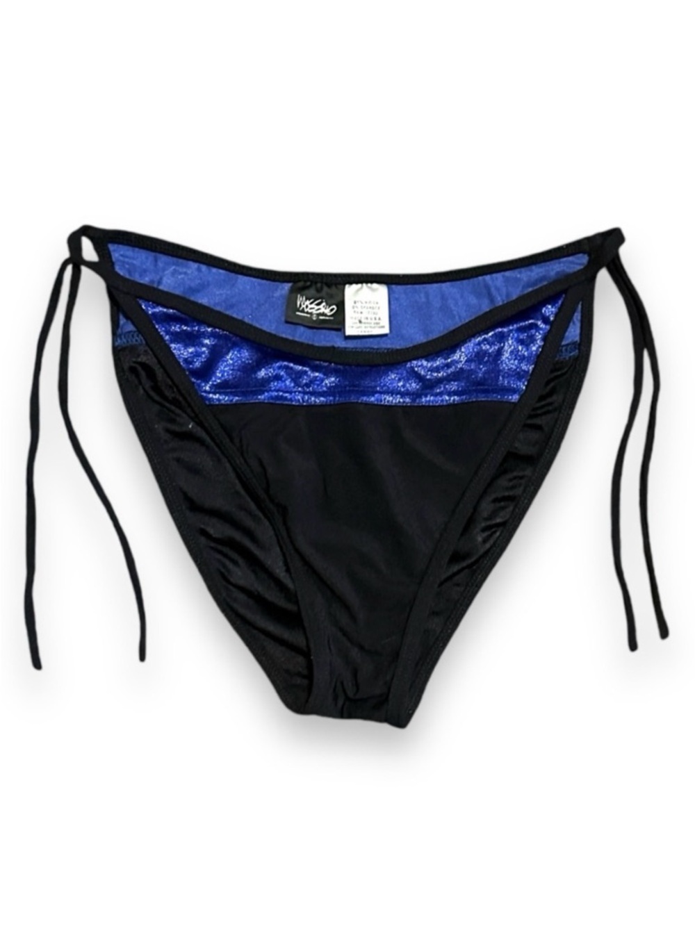 Vintage 90s Mossimo Black Metallic Blue Two Tone Bikini Bottoms Size Large RARE